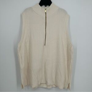 Talbots Cozy Cream Woven Stripe 1/4 Zip Sweater Vest Womens Plus Size 2X 18W 20W